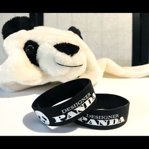 CUTE RUBBER BLACK WHITE PANDA STRETCH BRACELET MADE WITH LEATHER RUBBER ELEMENTS